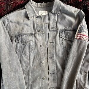 Ralph Lauren Gray Denim Supply Jacket with Flag Patch Vintage Sz XXL